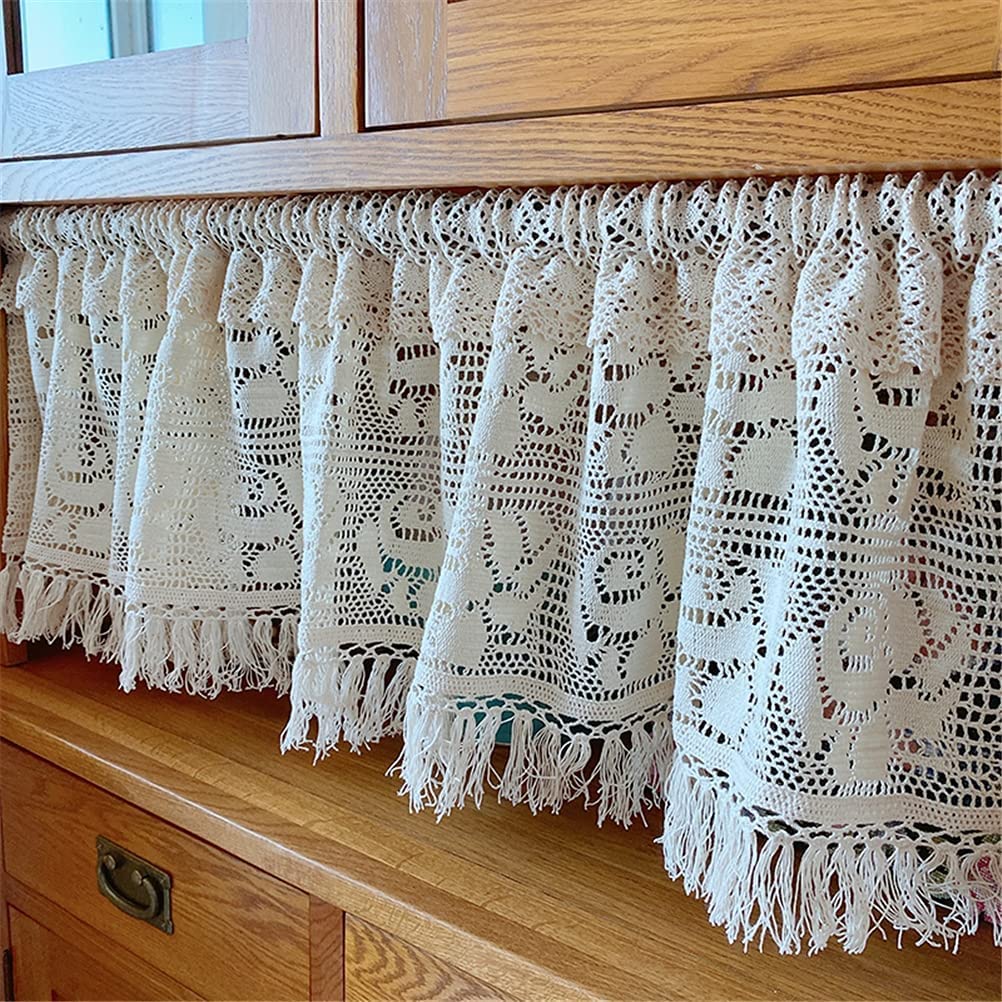 Cortina de cocina con bordado y recorte semi transparente, visillo corto beige de 85x60 cm