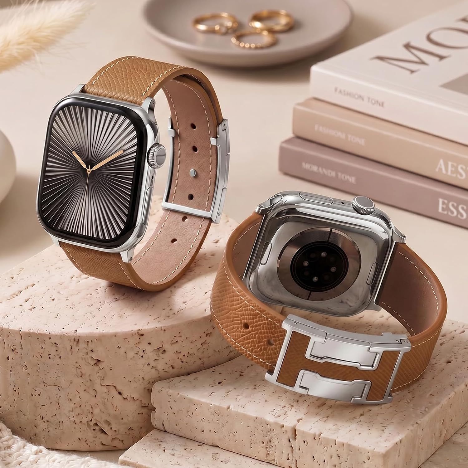 CrazyGrass Designer Leather Band for Apple Watch with Signature H Buckle image 2
