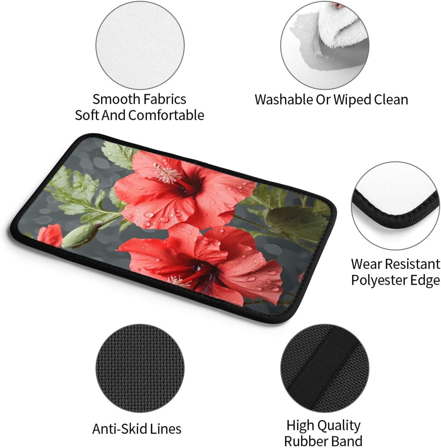 Auto Center Console Pad Red Flower Green Leaves Car Armrest Seat Box Cover Protector Universal Arm Rest Cushion Pads for SUV, Truck, Vehicle, Car handrail Box Cushion Auto Accessories image 5