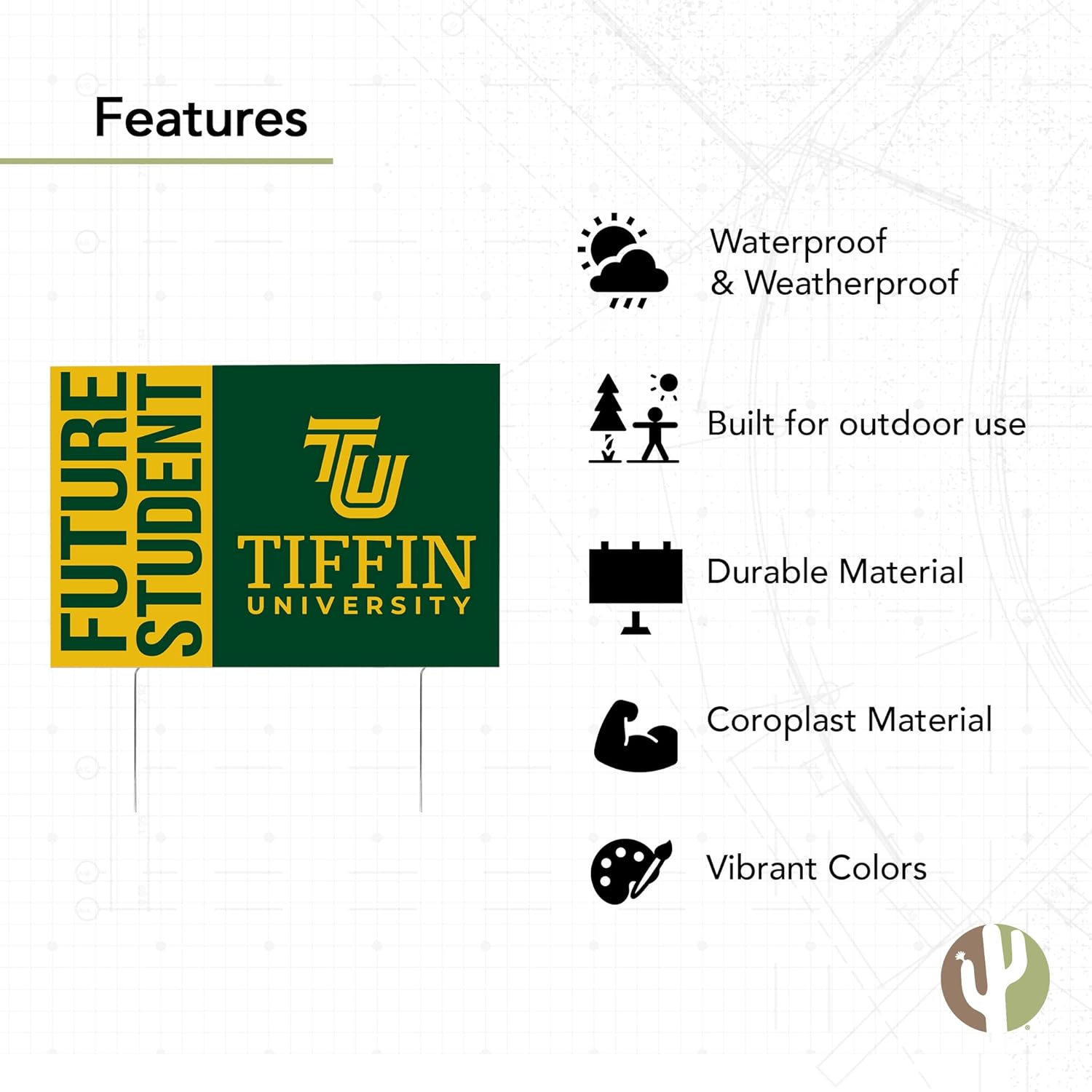 Desert Cactus Tiffin University Dragons 12x18" New Student Celebration Yard Sign Outdoor Lawn Display with Stakes (Grad Sign 4)