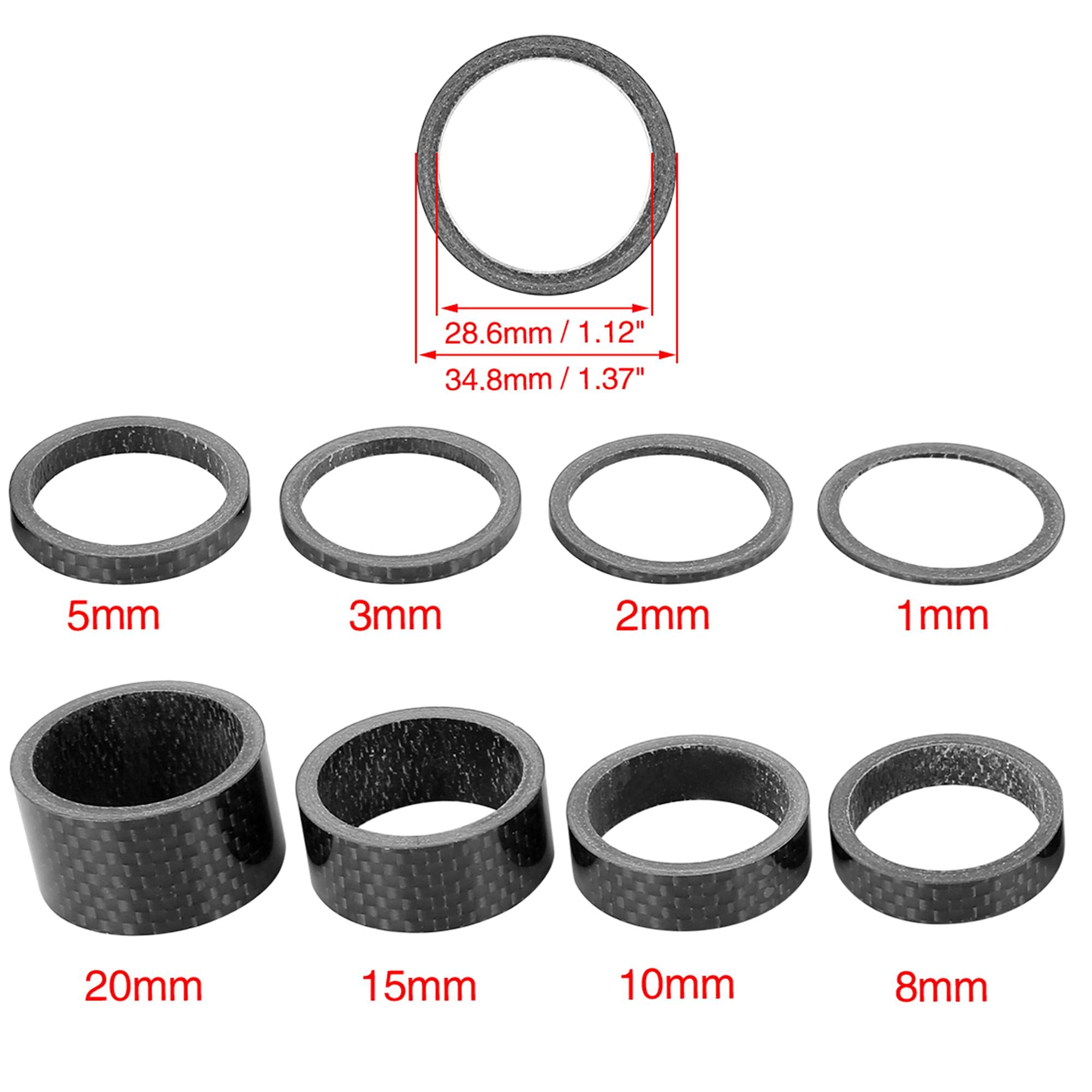 Distanziatori Fibra Di Carbonio Set 4 Distanziatori In Fibra Di Carbonio Per Stelo Bici 1-1/8" - Spessori 5, 10, 15, 20 Mm Copertoni Bici Da Corsa - Foto 10