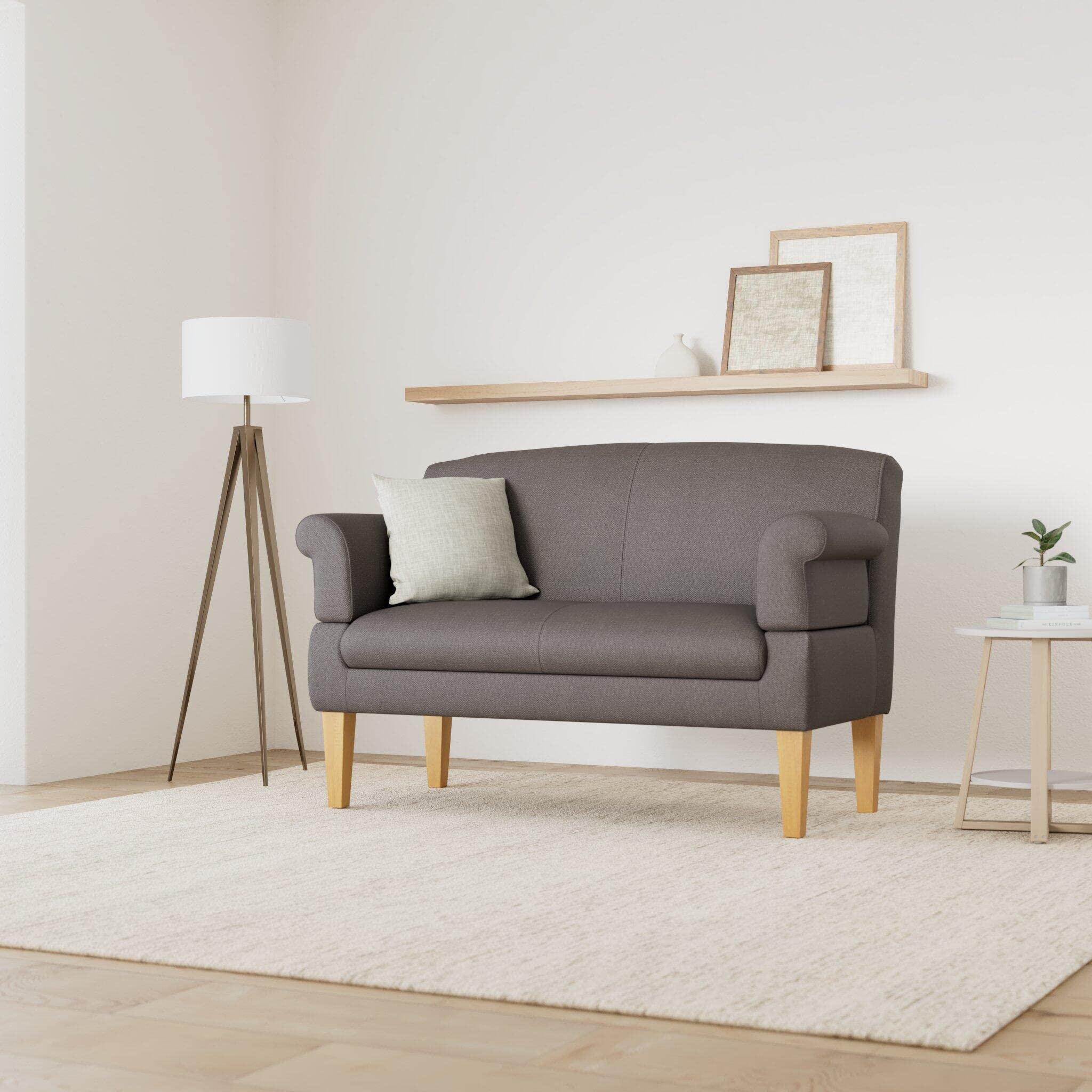 CAVADORE 2-Sitzer Küchensofa Malm, Sitzbank für Küche oder Esszimmer in Lederoptik, Inkl. Armteilverstellung, Federkern und moderner Kontrastnaht, 152 x 97 x 78, Mikrofaser: grau