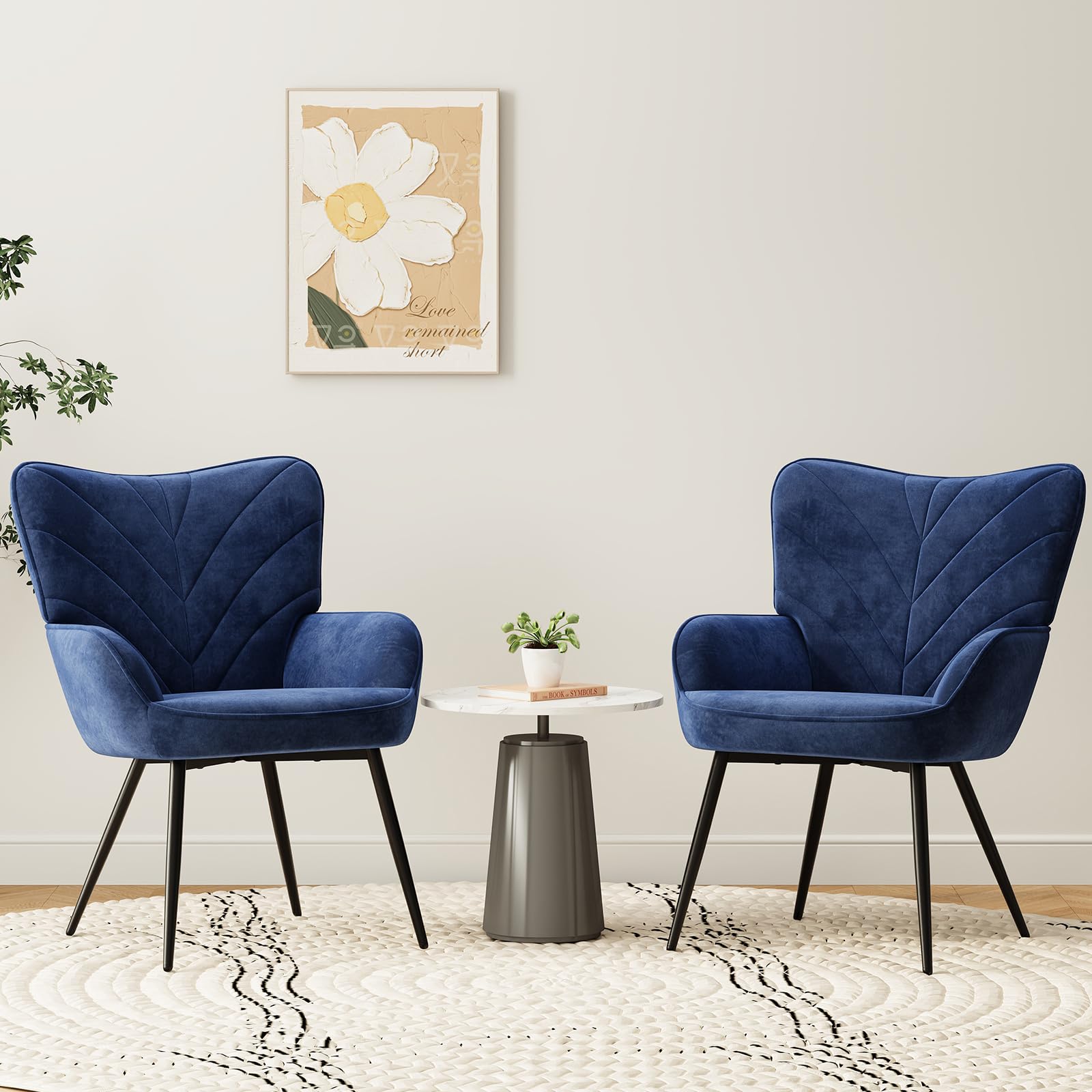 COLAMY Wohnzimmer Sessel 2er Set, Samtbezogener Relaxsessel mit hoher Rückenlehne, Gepolsterter Komfortsessel mit Wingback-Design, Lounge Chair mit Holzbeinen für Wohnzimmer, Leseecke, Blau