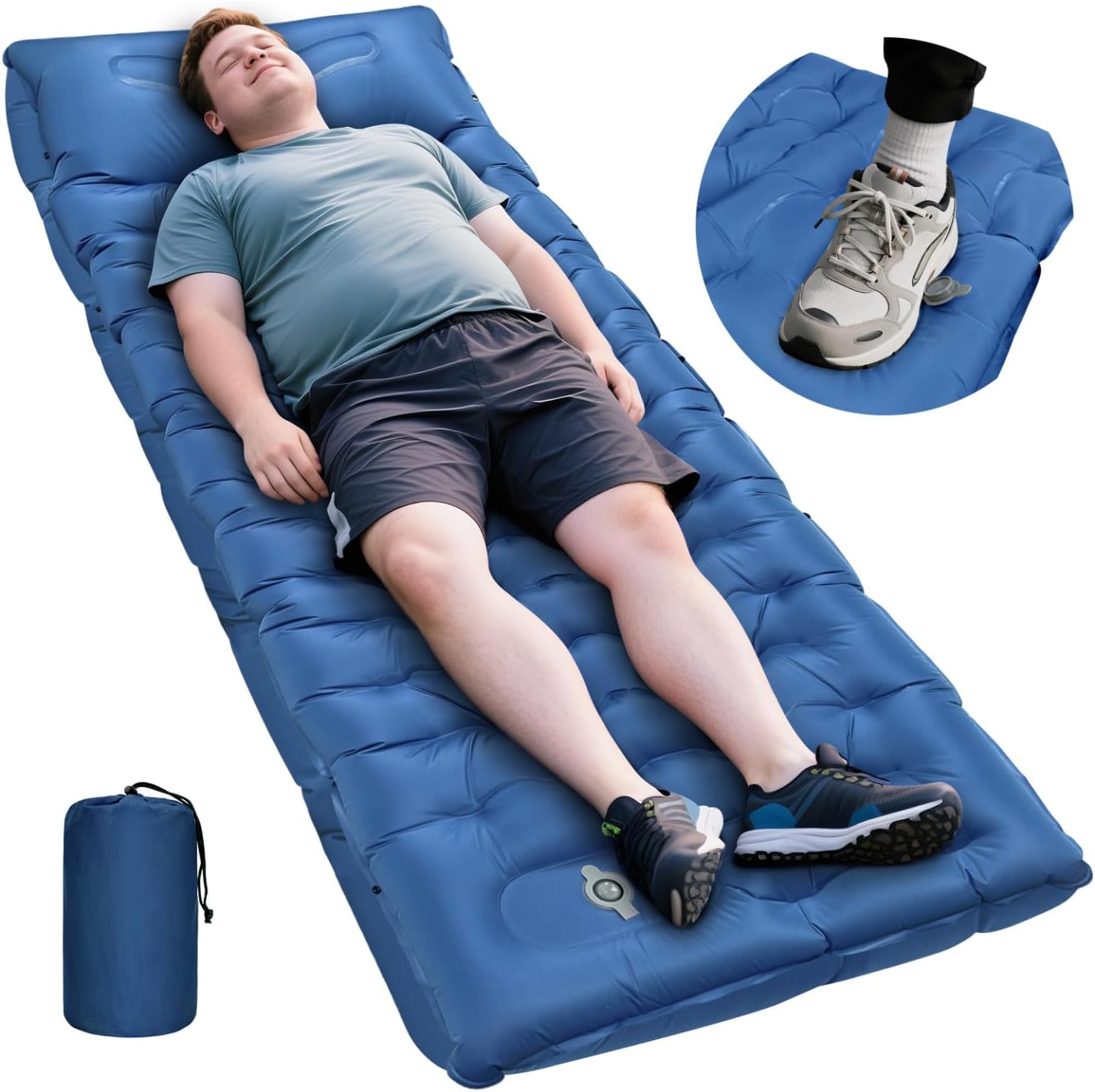 Sleeping Pad, 6 Inch Sleeping Mat Camping Self Inflating Sleeping Pad for Camping with Pillow Built-in Foot Pump, Ultralight Sleeping Pad Backpacking for Travel Hiking Tent Outdoor Adventure Camp Gear