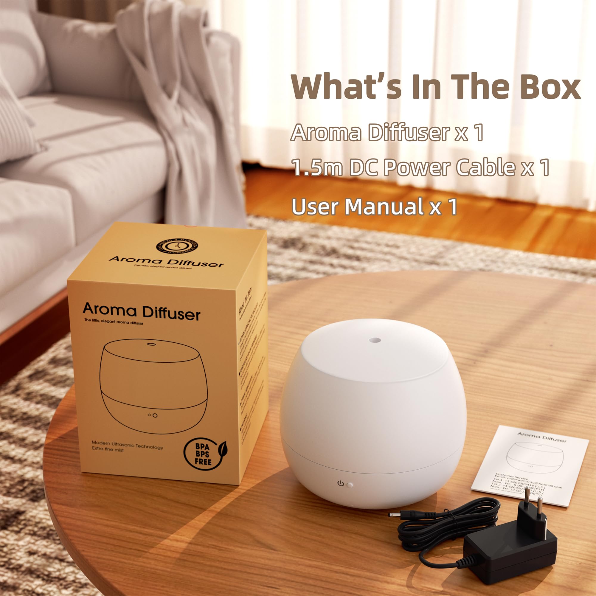 Diffusore di Oli Essenziali,Diffusore Atomizzatore di Oil Essenze 100 ml，Aromaterapia Senza BPA per Profumazione Ambiente, Blanco