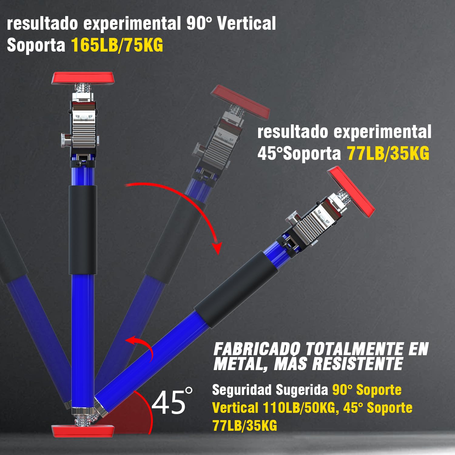 3-H Puntales Extensibles Reforzados 4 Pieza,110-203cm Puntal Telescopico Extensible Acero Robusto Carga 45KG Puntales de Obra Ajustable Puntal Expansion Telescopico para Techo Construcción Obra(Azul)