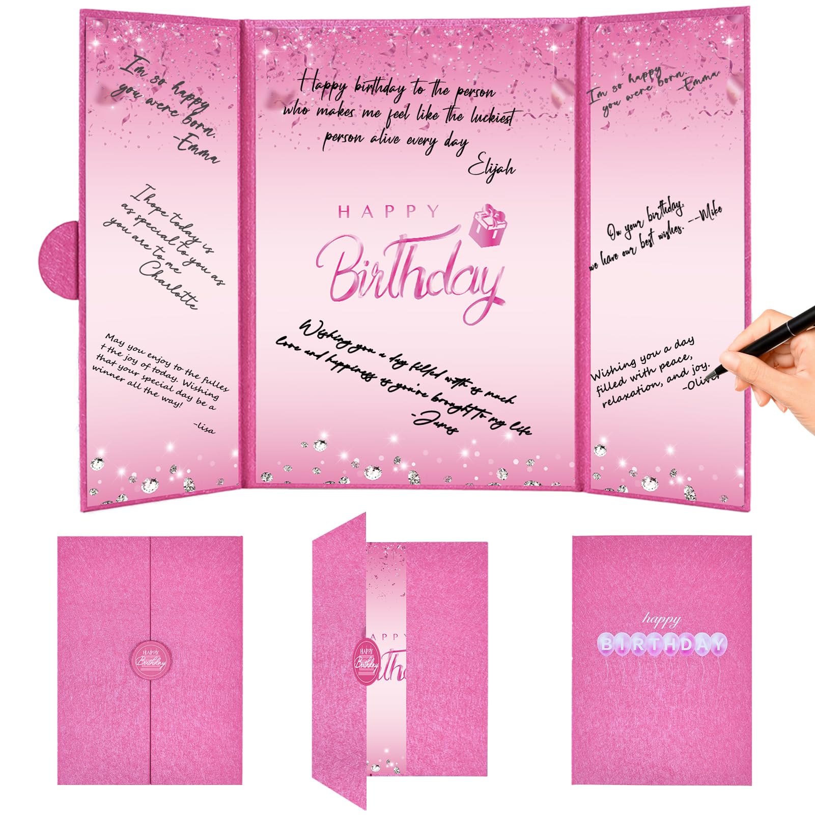 Crenics Hot Pink Happy Birthday Guest Sign in Book Alternative 18" x 12"