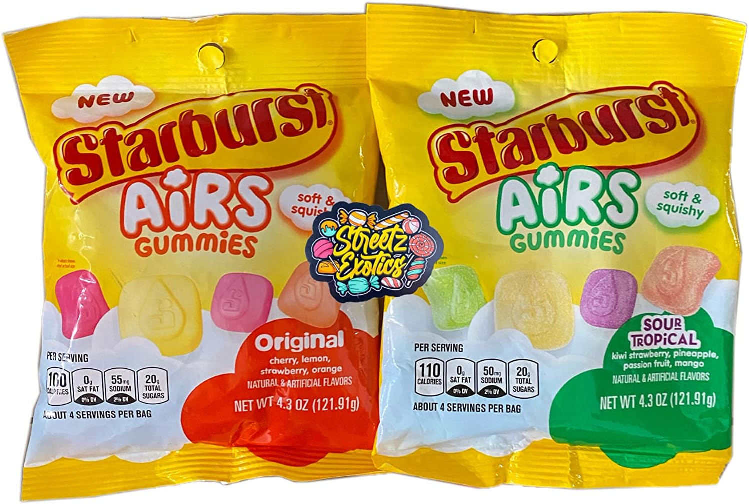 Bundle of Starburst Airs Gummies : Original ; Sour Tropical (Pack of 2) with Refrigerator Magnet