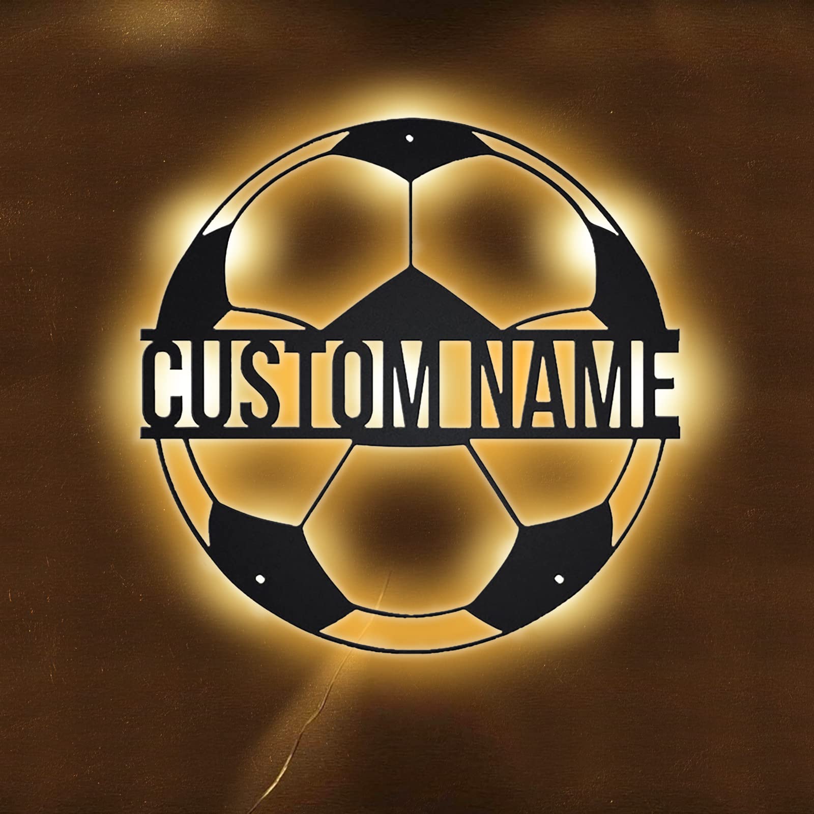 SSRUI Personalized Name 7 Colors Football lamp Custom Wall Art Night Light LED Name Sign Gift for Boys Men Girls (Soccer)