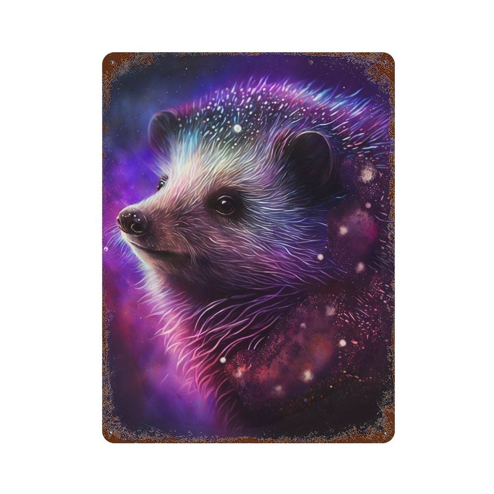 Cosmic Hedgehog Art Print-4 15.7"x11.8" Distressed Metal Wall Sign, Shabby Chic Decor for Shed, Workshop And Garage Wall Decor