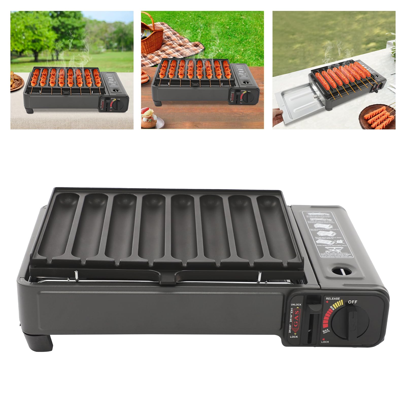 Fornello a gas portatile, 2,2 KW, con accensione piezo e sistema di sicurezza, fornello a gas per cartuccia butano con piastra di cottura e valigetta per il trasporto, per campeggio, giardino, picnic