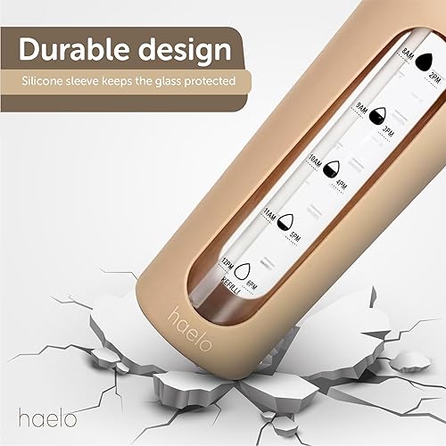 Miniatura 4 de haelo Botella de agua motivacional de vidrio de 24 onzas con tapa abatible, pajilla, funda protectora de silicona, asa, reutilizable, sin BPA (negro)