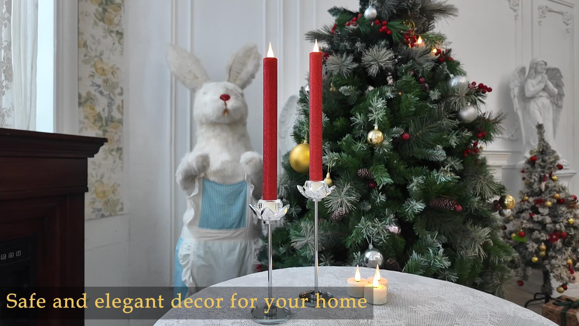 Image of Flameless Taper Candles Flickering with Remote and Timer, 3D Moving Flame Taper Candle Battery Operated to 400 Hours, 9 Inch Window Candles, (Glittter Red)