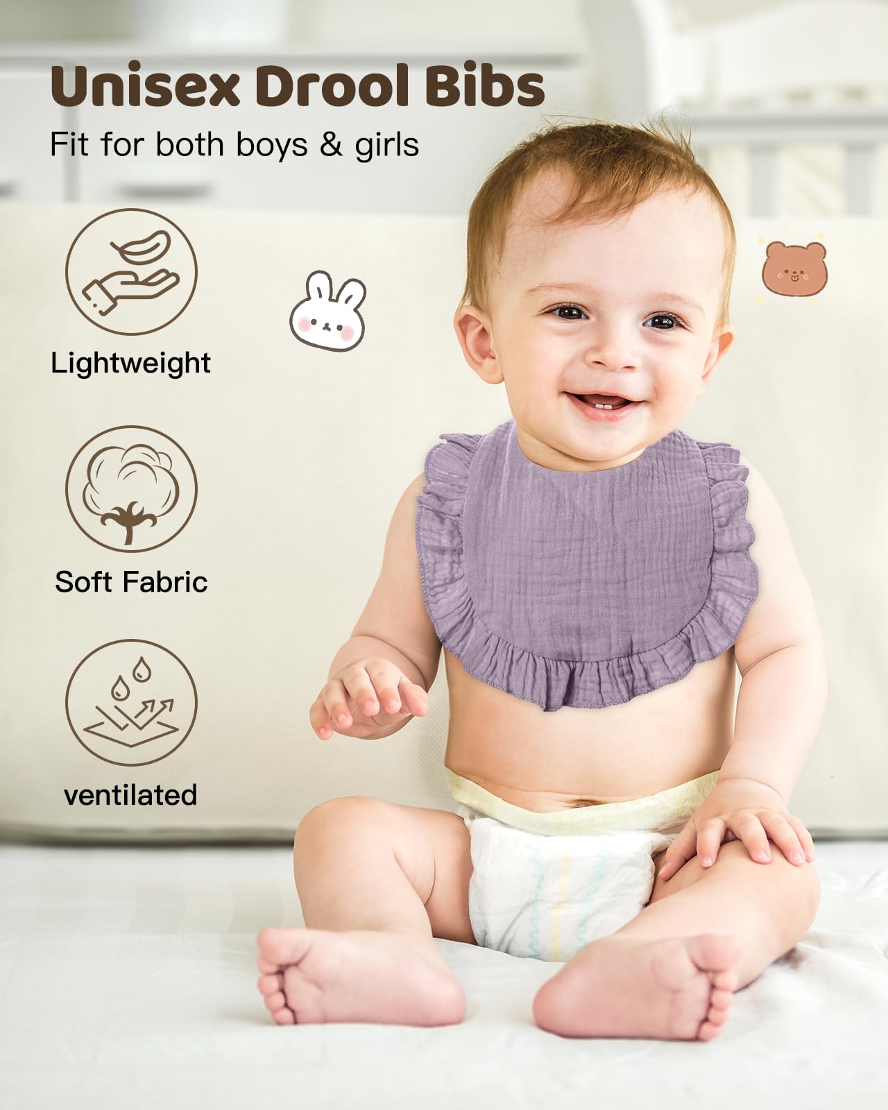 Lictin Bavaglini Neonato-Bavaglini Bambini,set di 8 bavaglini a bandana, 100% cotone, bavaglini morbidi per bambini, adatti per la dentizione dei bambini da 0 a 24 mesi