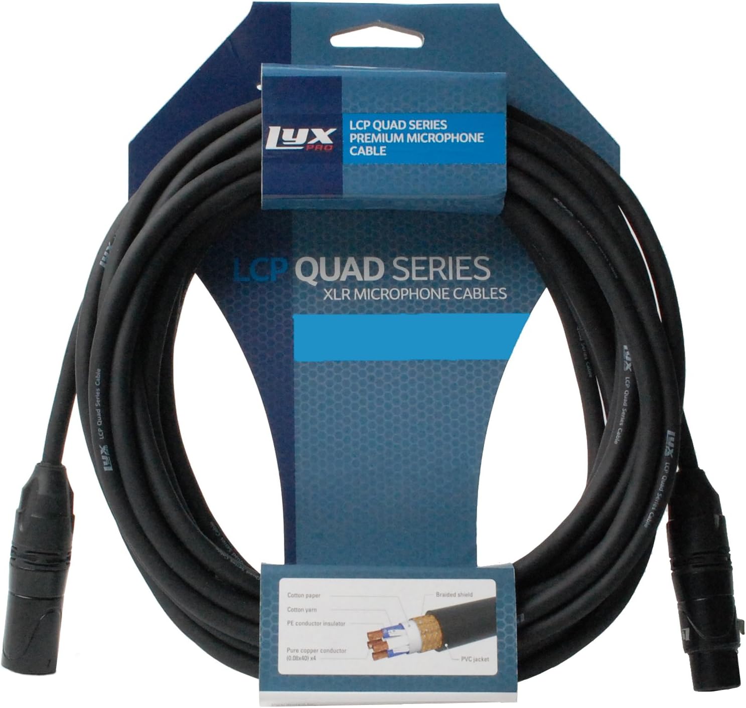 LyxPro Quad Series 6 ft XLR 4-Conductor Star Quad Balanced Microphone Cable for High End Quality and Sound Clarity, Extreme Low Noise, Black : Musical Instruments