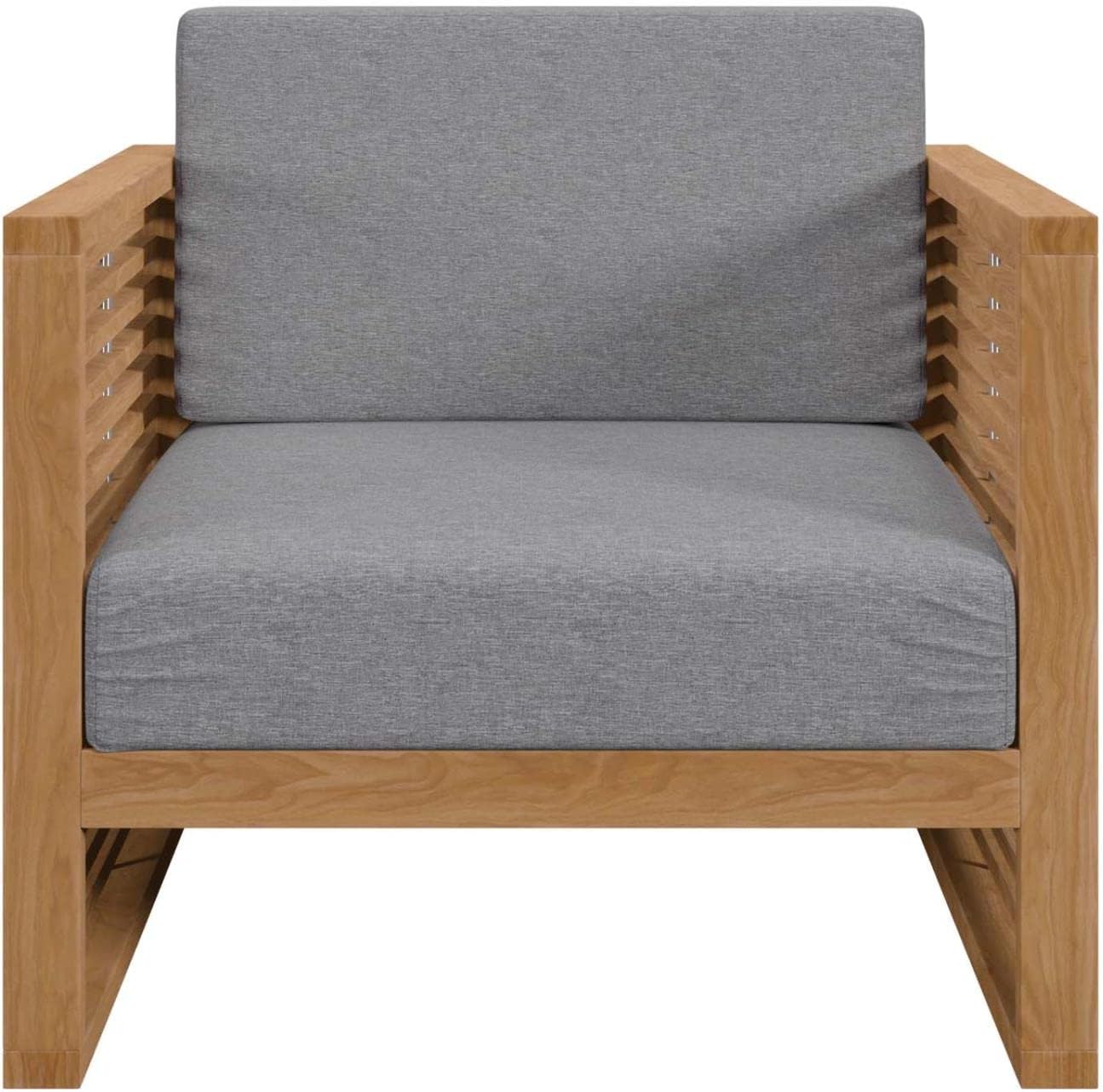 Modway Carlsbad Modern Fabric/Teak Wood Outdoor Armchair in Gray/Natural
