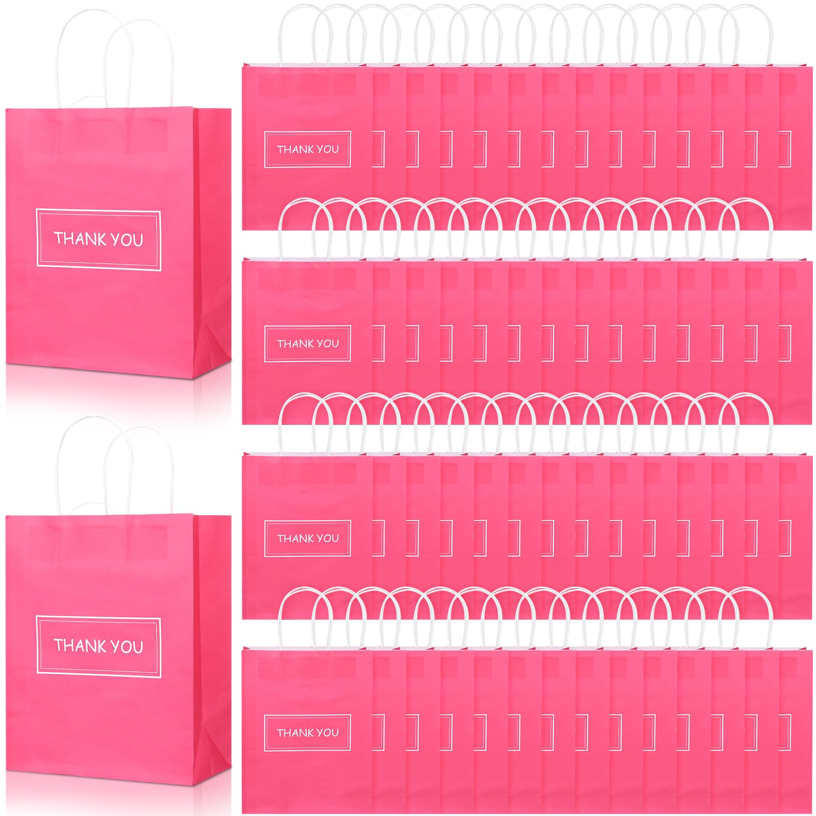 Photo 1 of 100 Pcs Thank You Paper Bags Bulk 8 x 4 x 10 Inch Thank You Gift Bags with Handle Shopping Merchandise Bag Merchant Bag for Small Business, Retail Shopping, Wedding, Party, Boutique (Rose Red)