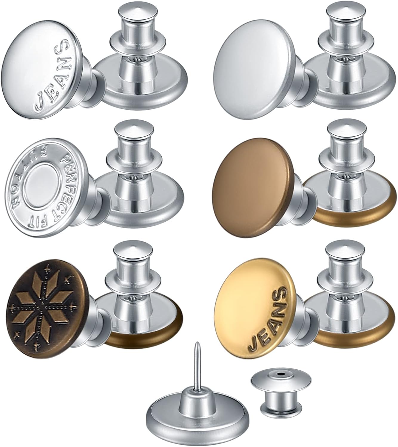 12 Pcs Jean Buttons Pins for Jeans, No Sew Replacement Button Pins, Adjustable