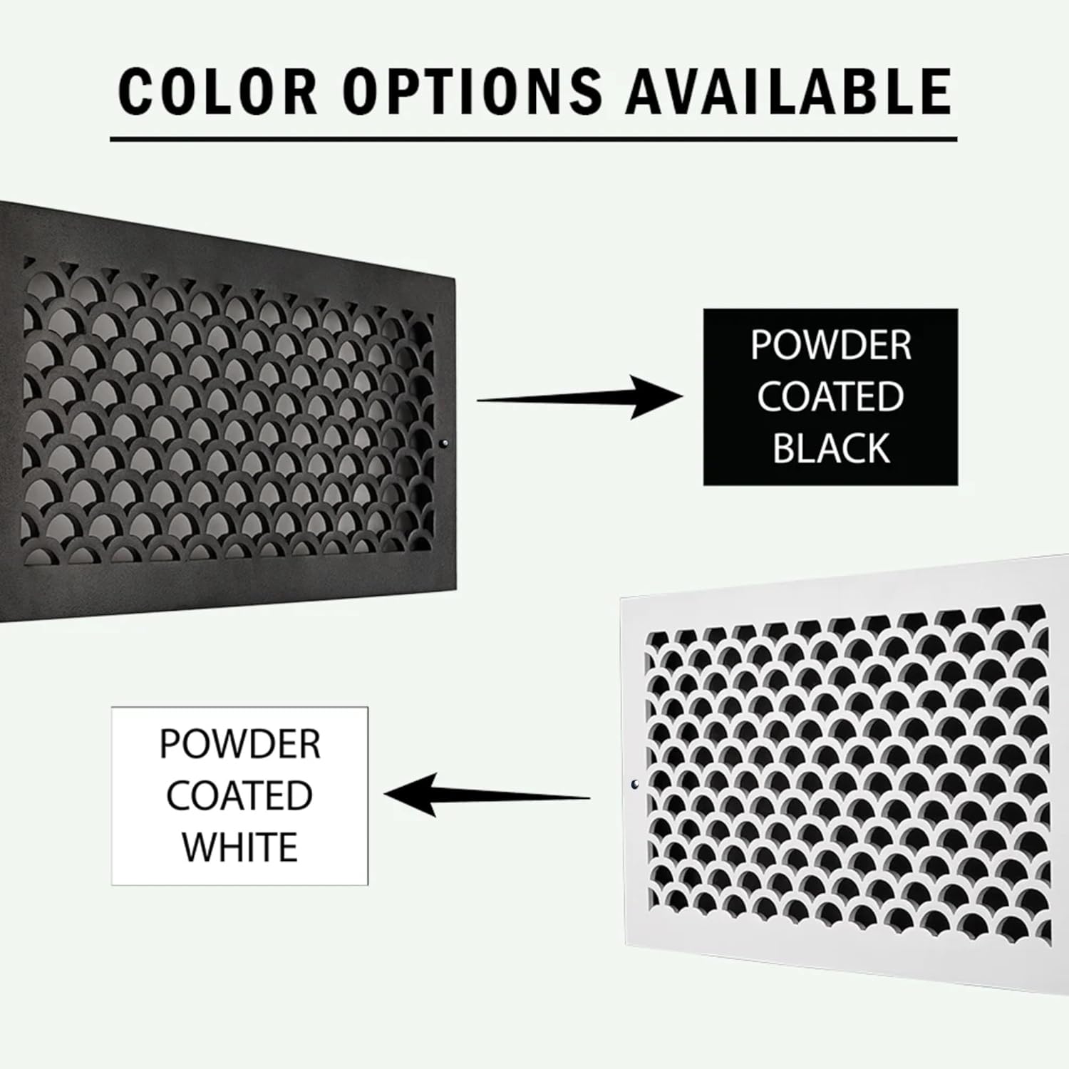 Scallop 6"x 12" Duct Opening Solid Cast Aluminum Baseboard Register Grill Vent Cover | Powder Coated| (Overall 8"x 14") for Wall-White with Screw Holes