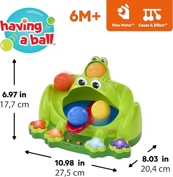 Bright Starts Poppinball Frog Ball Play Toy Launching Bouncing Ramp Racer Toy Crawl & Chase Uni 6+ Months