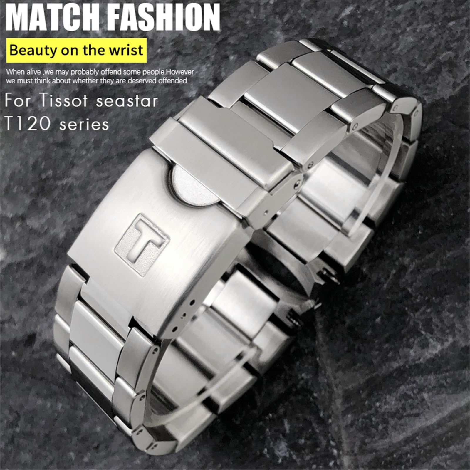 Bracelet de montre en acier inoxydable solide, 22mm 21mm, pour Tissot Seastar T120417 T120407 T120, bracelet de montre en argent, pièces de montre