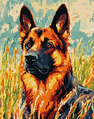 AxiangziK DIY Needlepoint Cross Stitch Kits Adults,German Shepherd in the Grass Counted Pre Printed Embroidery Needlepoint Patterns,Ideal Craft Gift for Women Teens,12x16in