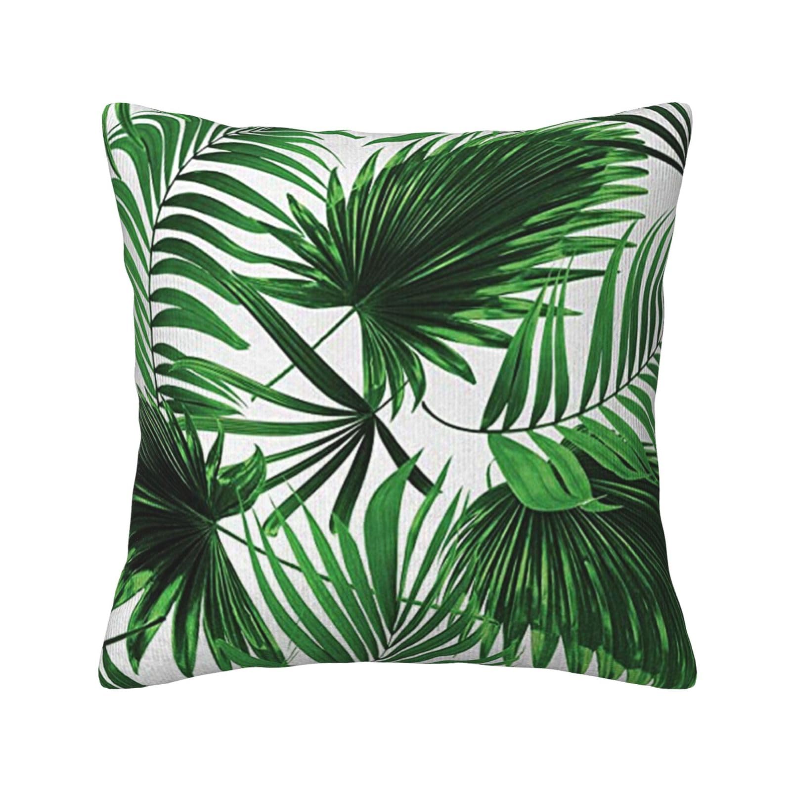 Housse de coussin en velours côtelé imprimé palmier carrée pour canapé