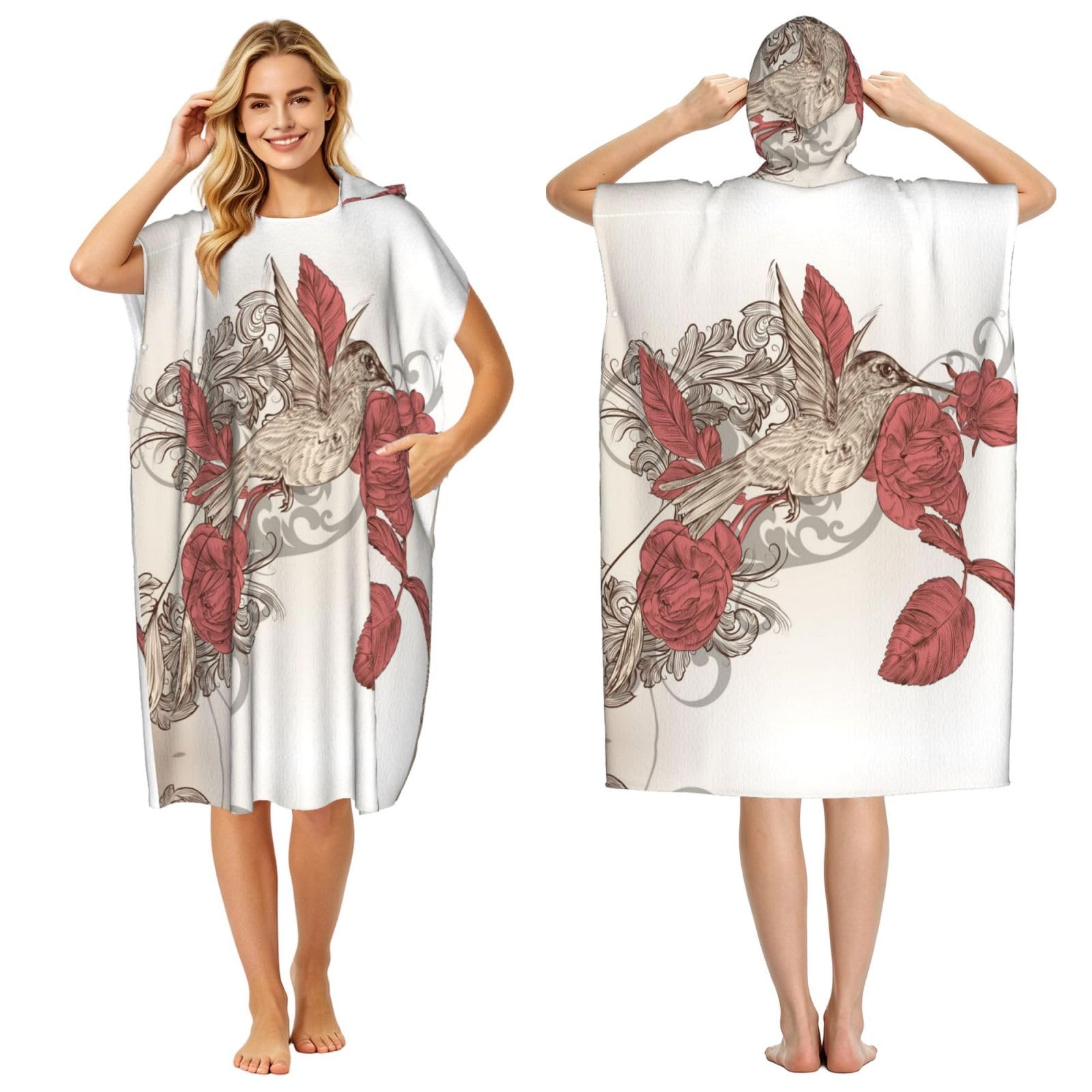 Poncho à capuche en microfibre colibris pour adulte homme et femme léger