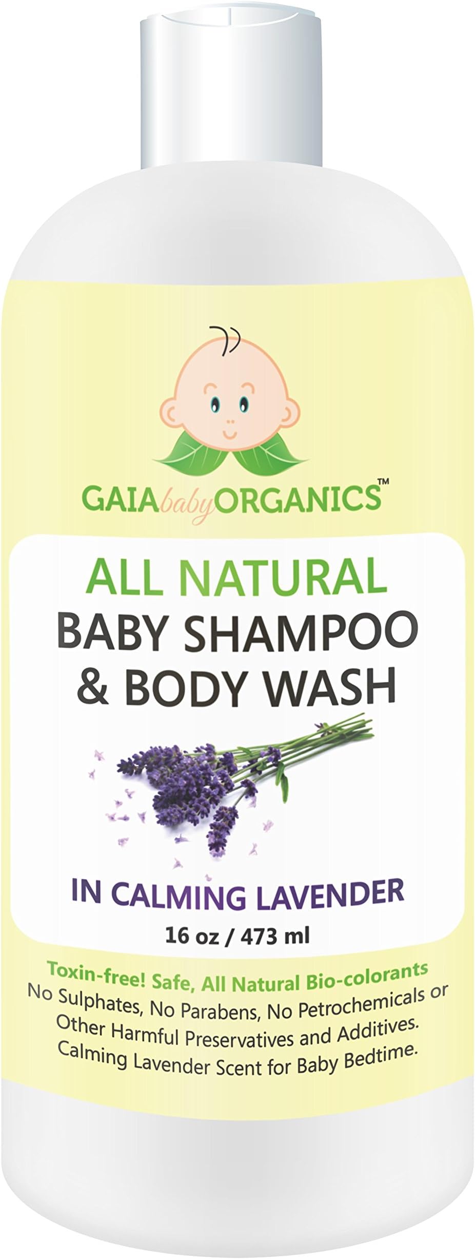Gaia Organics Shampoo For Kids & Body Wash - All Natural Baby Shampoo Moisturizing, Hypoallergenic & Tear Free Baby Wash and Shampoo - In Calming Lavender - 16 Oz/473 mL