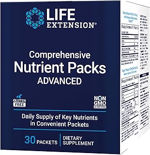 Life Extension Comprehensive Nutrient Packs Advanced, Curcumin, Fish Oil, multivitamin, CoQ10, multis and Supplements, 30 on-the-go Packets, Gluten-Free, Non-GMO