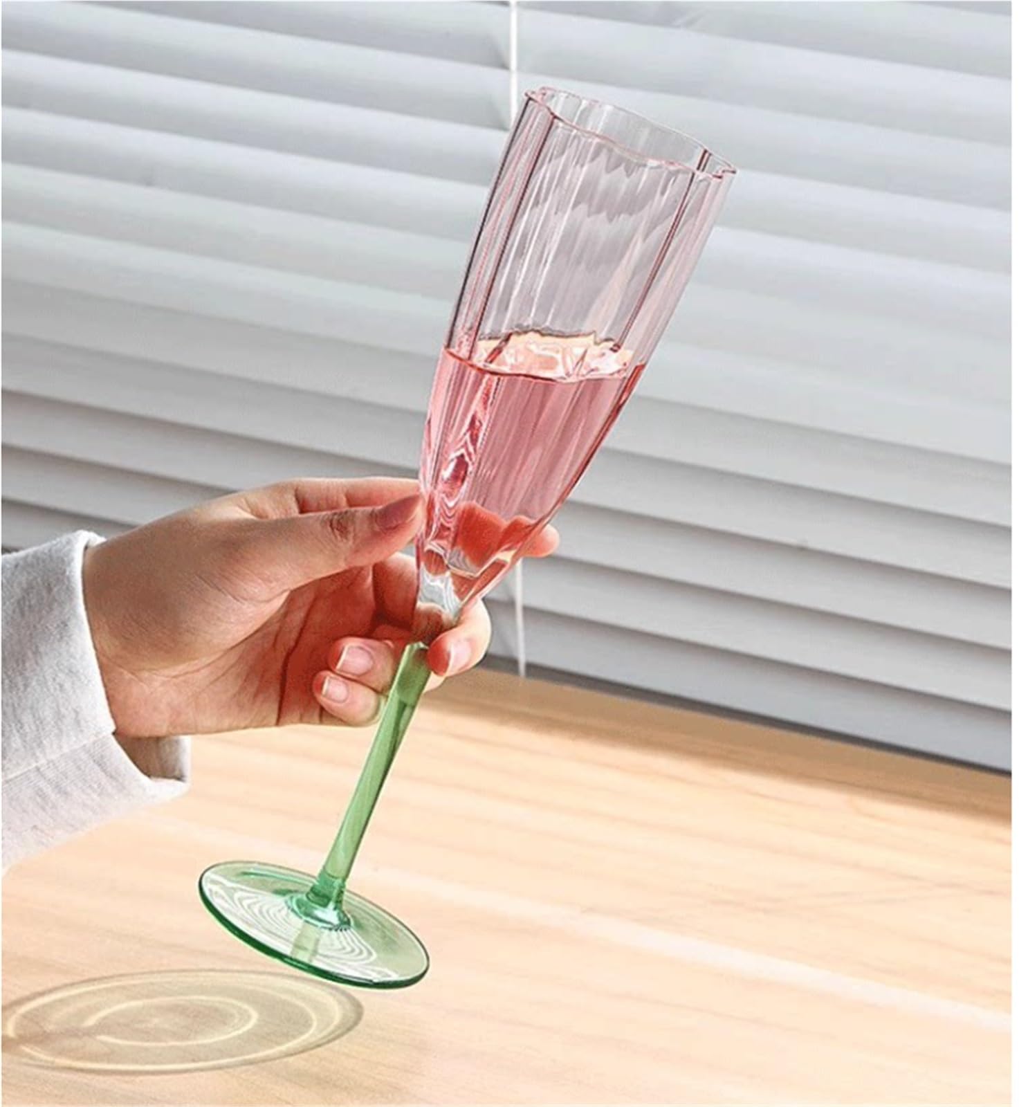 350 ml rosa und grünes Weinglas, Vintage-Stil, Stiel-Champagnerglas for Party, Hochzeit, Geschenk(230ml)