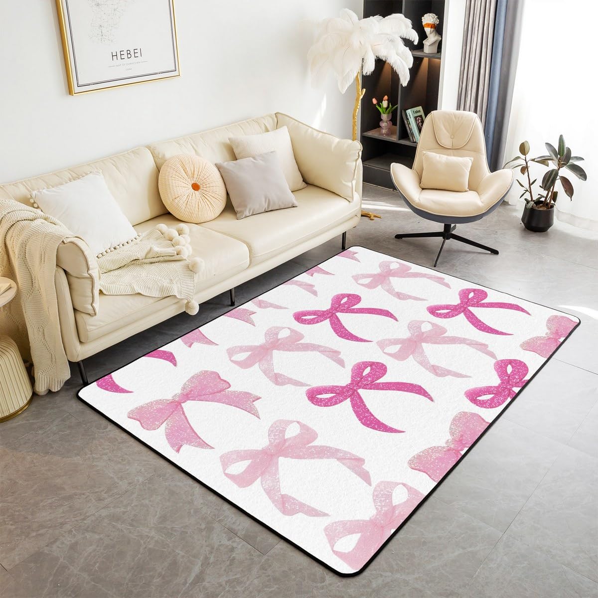Tapis antidérapant rose pailleté de 100x150cm avec motif bowknot