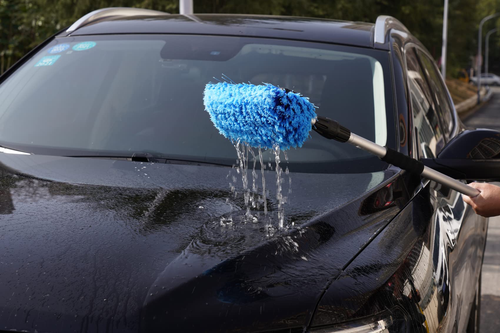 SCRUBIT Cepillo de lavado de coche de 12 pulgadas con cerdas suaves para limpieza de coche, camión, barco, cubierta y casa, cepillo de lavado exterior se conecta con poste y bolsa de almacenamiento de