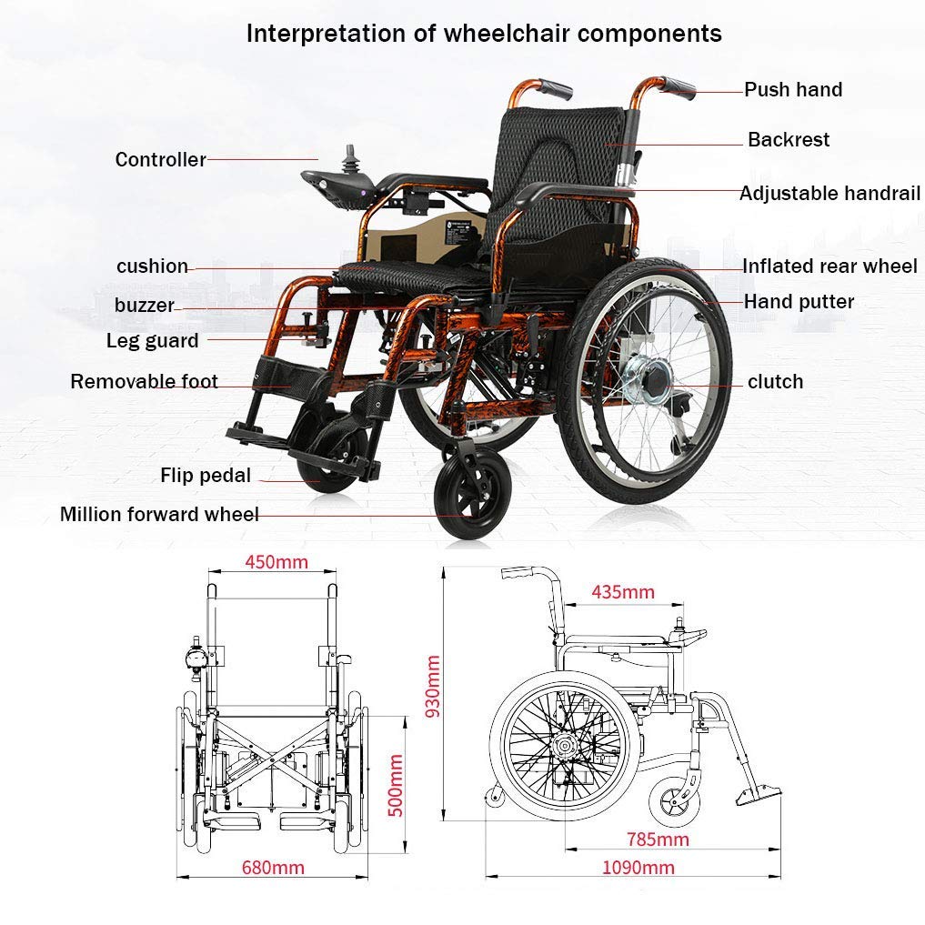 Sedia a rotelle elettrica, Sedia a rotelle Portatile Pieghevole Completamente Automatica Intelligente, Motore per disabili 250W24V20AH Batteria al Piombo, commutazione Doppia Modal