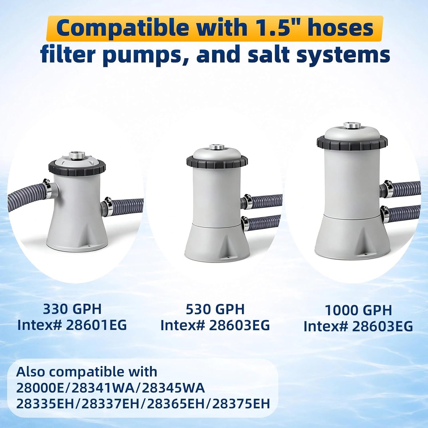 1.5" x 59" Above Ground Pool Hoses Heavy Duty, Replacement Hose Leak-Proof for Filter Pumps & Salt Systems, Pool Hoses for Above Ground Pools with 8 Metal Clamps（Gray,4Pcs)
