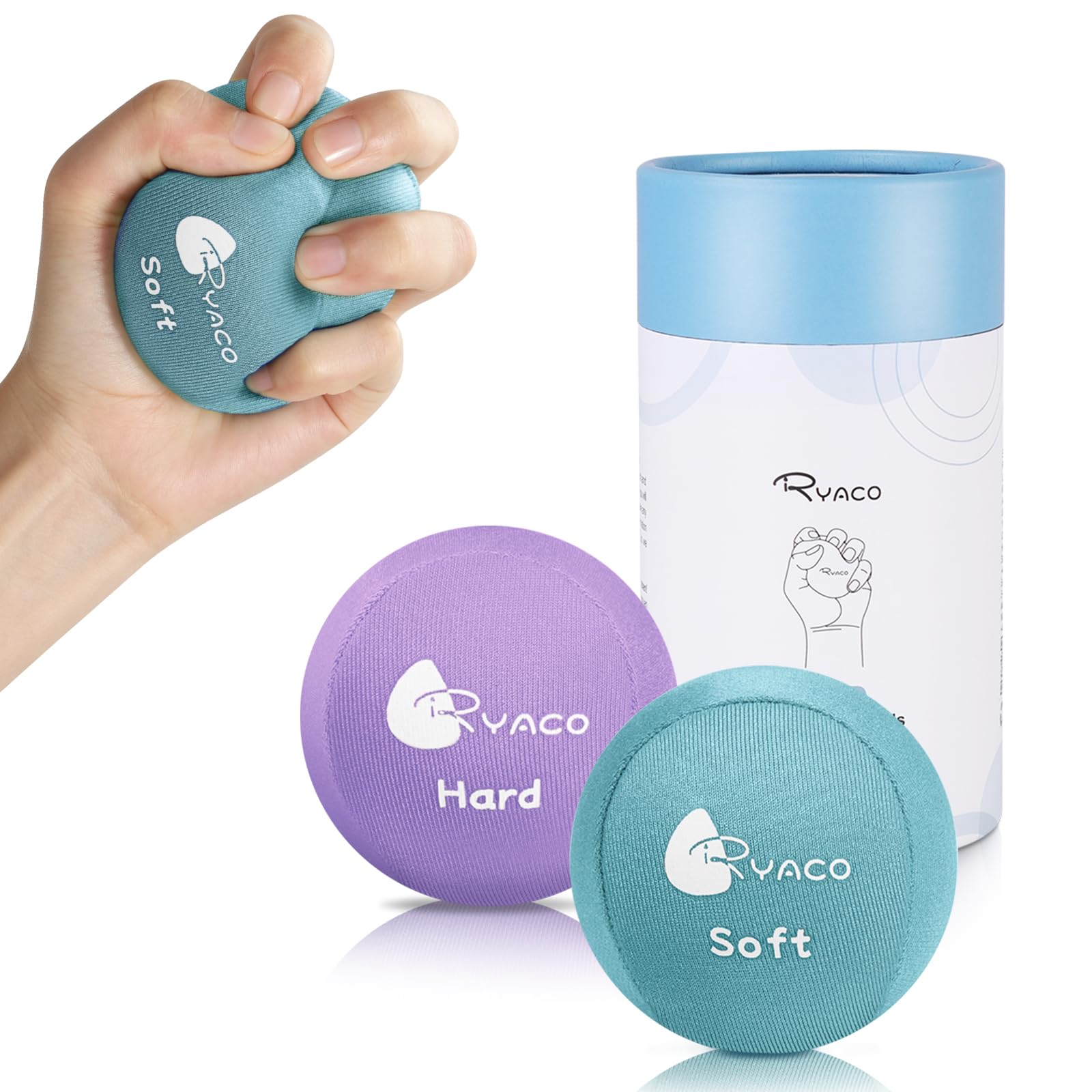 Ryaco Antistress-Bälle, 2er-Set, Handtrainer, Knetball, Fingergymnastik-Ball, Stressbewältigung
