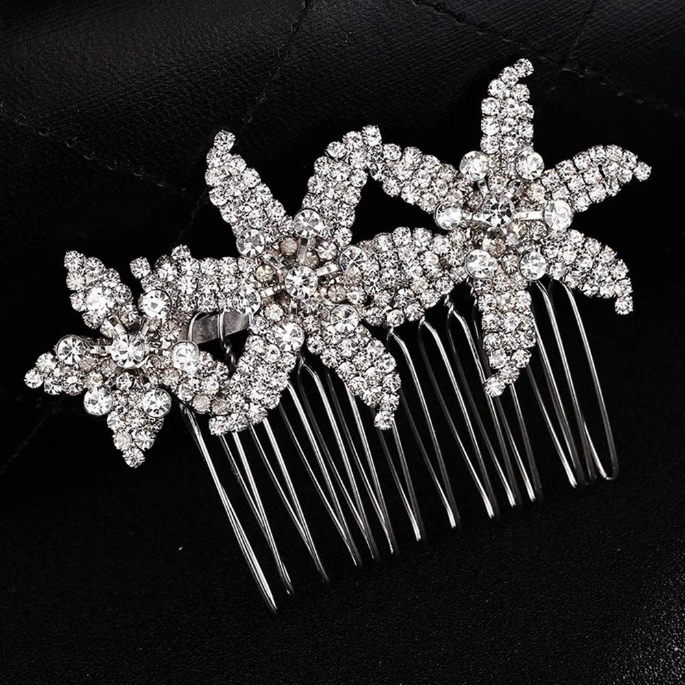 ChuXing 1PC European Silver Bridal Hair Comb Rhinestone Wedding Flower Hair Accessories Head Pieces for Bride