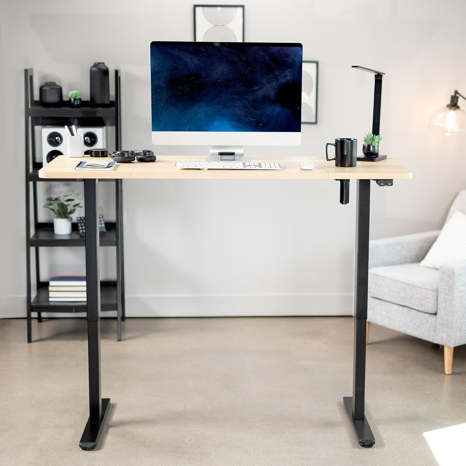 VIVO Electric 60 x 24 inch Stand Up Desk, Height Adjustable, Light Wood Top Black Frame, Home and Office Furniture Sets, DESK-KIT-B06C