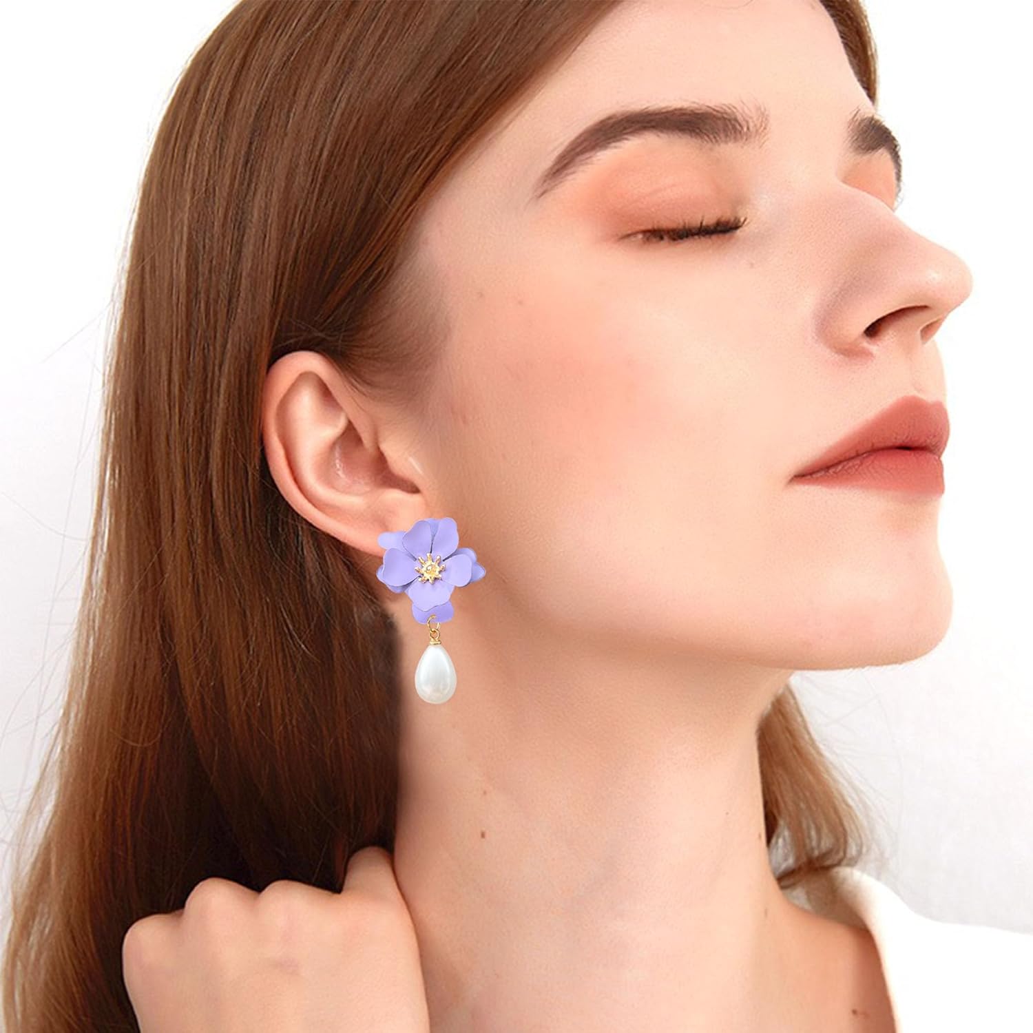 Pearl Bohemian Flower Earrings Floral Petal Flower Stud Earrings Jewelry for Women - Image 4