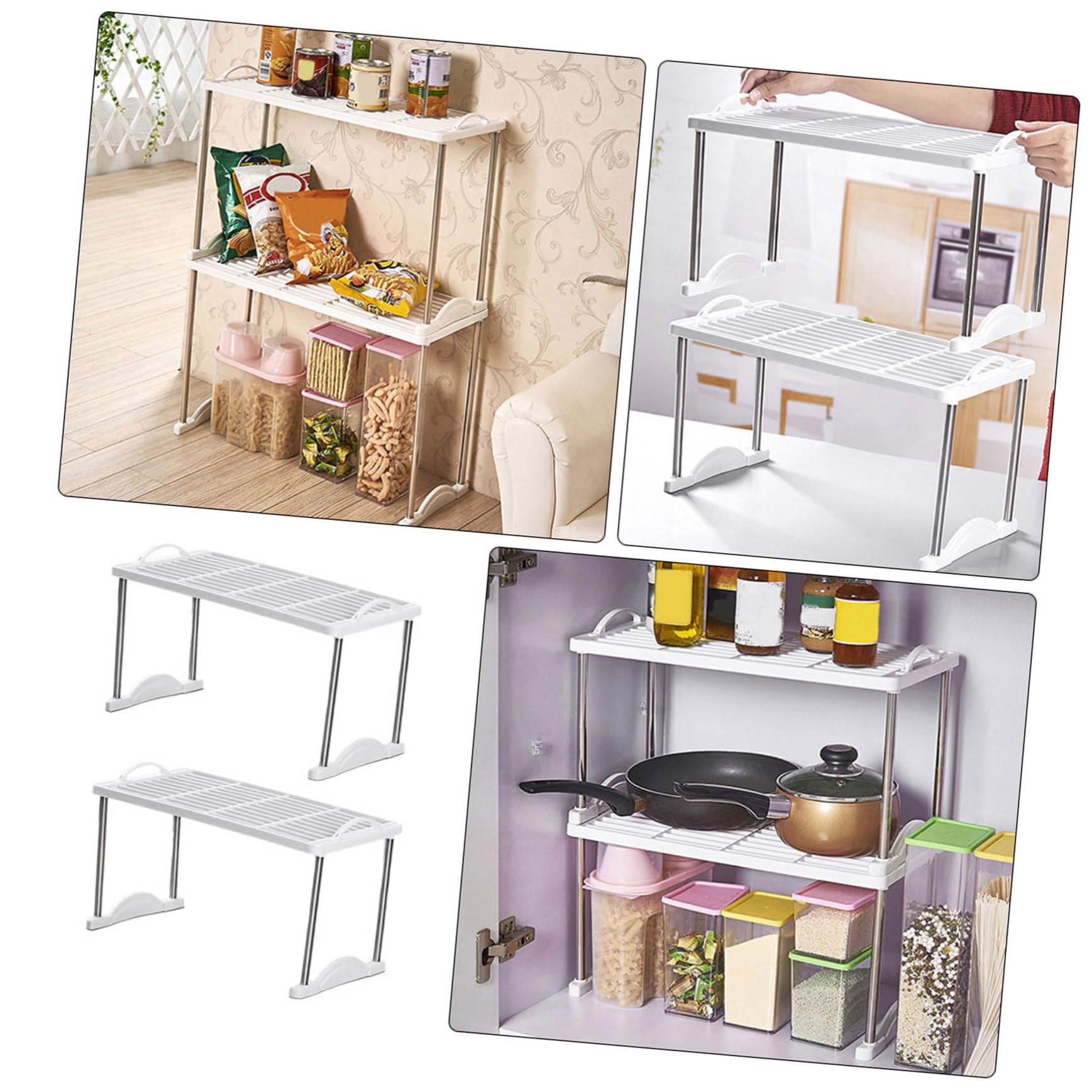 Housoutil Scaffale Portaoggetti in Metallo 2 Pezzi Supporto di Stoccaggio Multiuso Bianco 42X22X22 CM per Cucina e Bagno Mensola da Pavimento Resistente per Condimenti e Utensili
