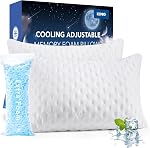 Cooling Side Sleeper Pillow for Neck and Shoulder, Luxury Shredded Memory Foam Curved Bed Pillows for Sleeping Set of 2- Adjustable Queen Size- Washable Cover Crescent White