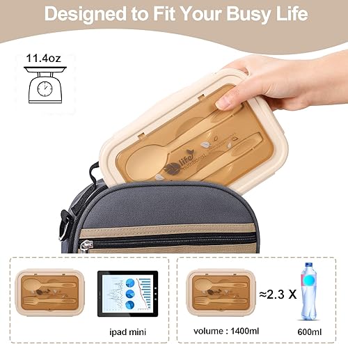Miniatura 4 de Jeopace Lonchera Bento para adultos, para niños, con 3 compartimentos, a prueba de fugas, apta para microondas (cubiertos incluidos, caqui)