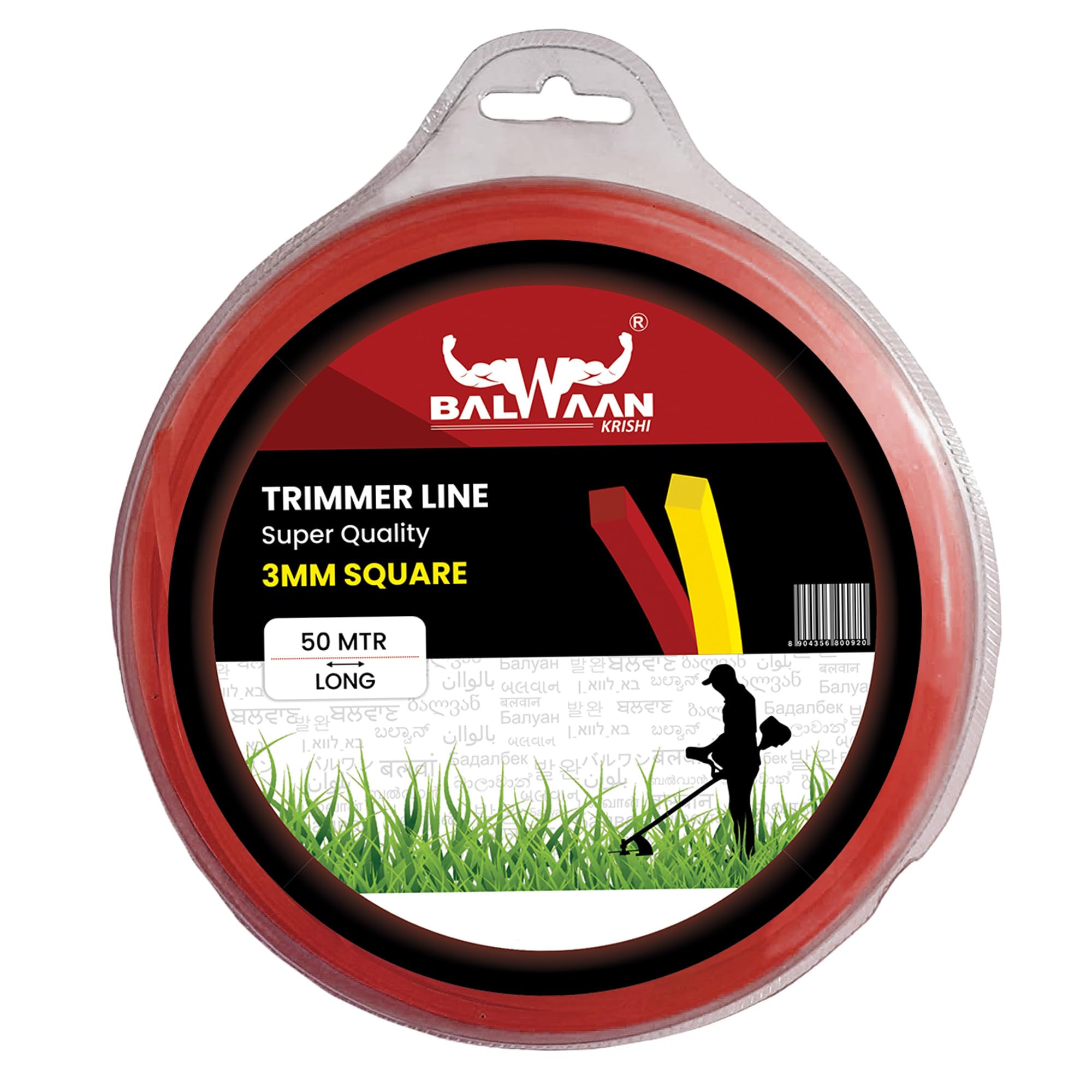 BALWAAN Krishi RED Trimmer Line 3mm 50 mtr Square | Suitable for All Types of Brush Cutter | Grass Trimmer | Nylon Rope, Accessory of Tap n Go