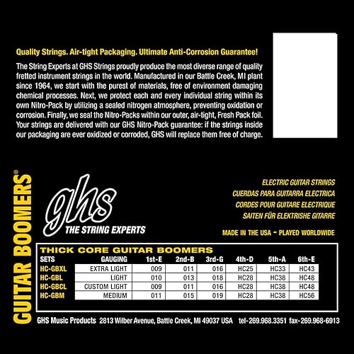 Miniatura 3 de GHS Strings Cuerdas de guitarra eléctrica de núcleo grueso Boomers (HC-GBL SET), ligero, 10-48
