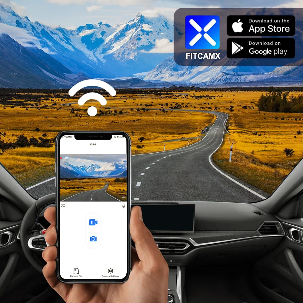 Fitcamx Dashcam Voiture Compatible avec BMW 4 Series M4 M440i G22 G23 G26 G82 G83 2020-2024 (HD2-6308), OEM Dashcam 4K 2160P UHD WiFi, G-Senseur, Enregistrement en Boucle, Plug & Play, WDR,Carte 64 Go