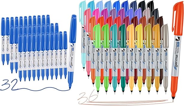 Cgerma 32 Pack Blue Fine Tip and 36 Assorted ColorsMarkers set