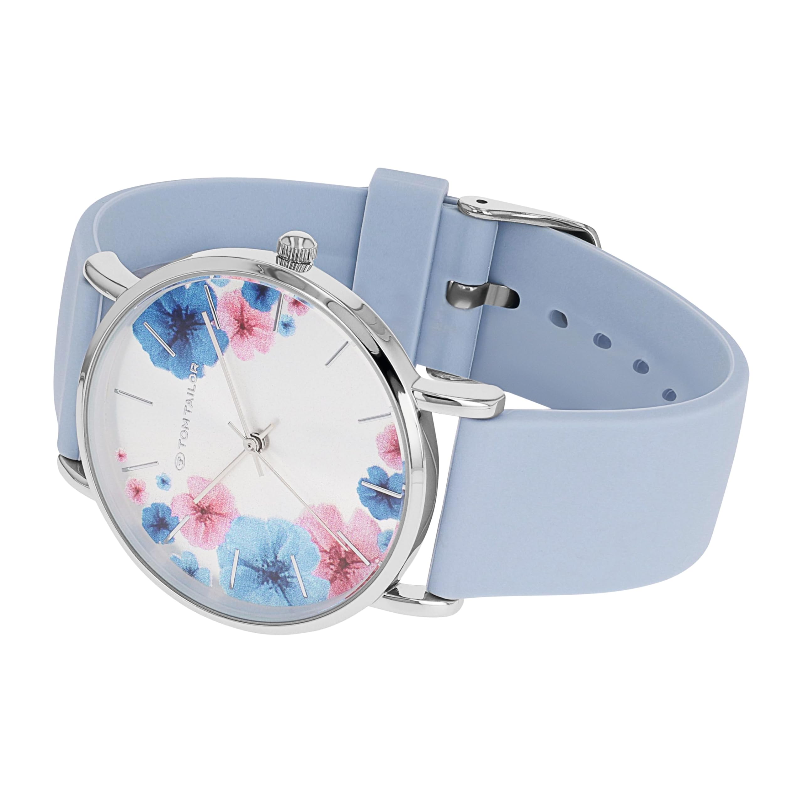 TOM TAILOR - Damen Quarz Armbanduhr - Alloy Gehäuse - Silikon Armband - Wasserdicht 3 Bar - Blumen Design