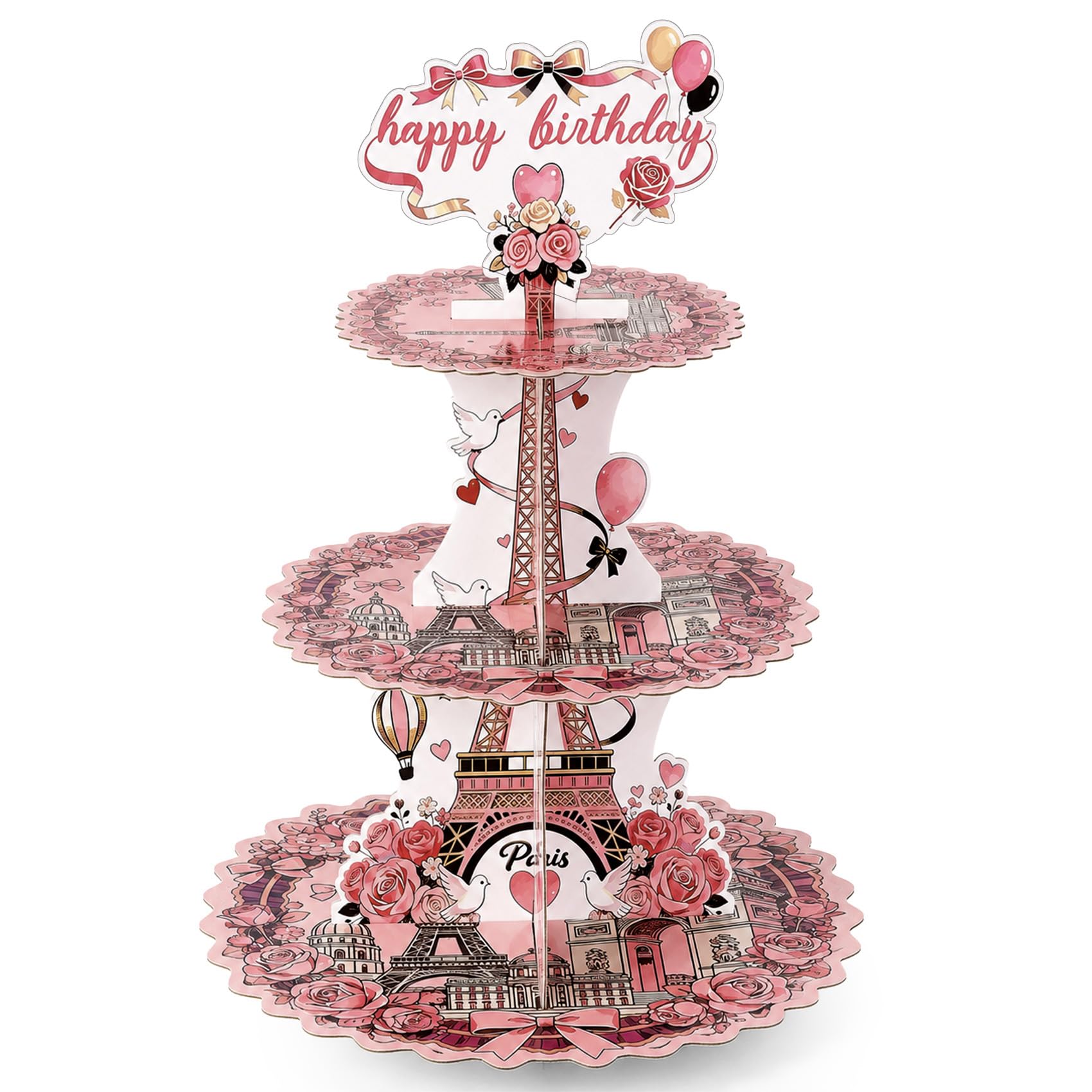 Xioabre 3 Tier Eiffel Tower Cardboard Cupcake Stand, Birthday Cupcake Stand