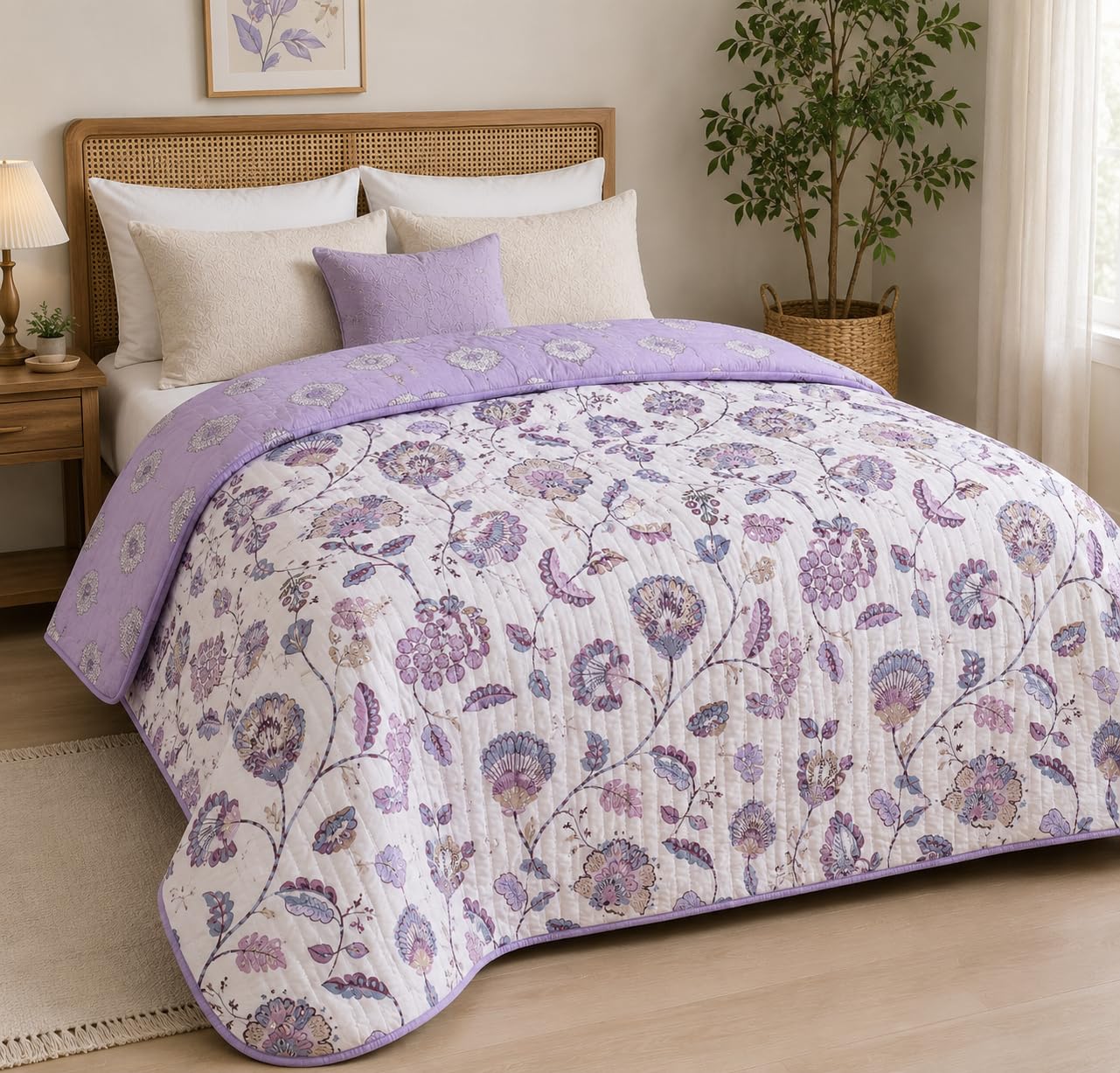 RRC Cotton Jaipuri Rajai for Double Bed | Floral Print AC Comforter | Lightweight 200 GSM Summer Quilt | Soft Breathable Cotton Quilt | Pack of 1-image-37