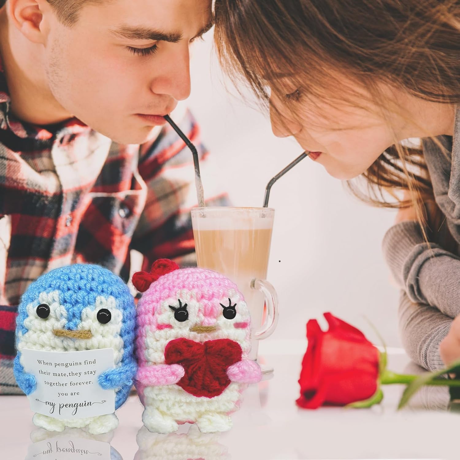 Wedding for Lover,I Love You Romantic Gifts for Him/Her,Wedding Gift for Wife Husband,Birthday Gifts for Boyfriend Girlfriend, Handmade Crochet Penguin